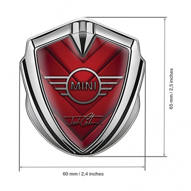 Mini Cooper 3D Car Metal Emblem Silver Red Hexagon John Cooper Edition
