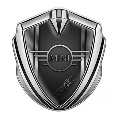 Mini Cooper Emblem Abzeichen Silbertonfarbe mit Grau Schwarz Basis und John Cooper Stil