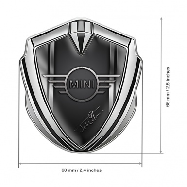 Mini Cooper Emblem Abzeichen Silbertonfarbe mit Grau Schwarz Basis und John Cooper Stil