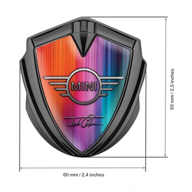 Mini Cooper Emblem Abzeichen selbstklebend Graphit Tonfarbe mit Regenbogeneffekt Basis und John Cooper Stil