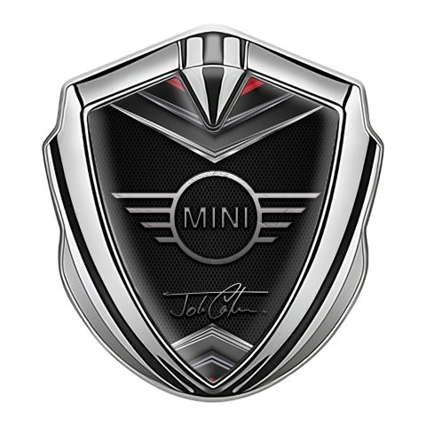 Mini Cooper Metal Emblem Self Adhesive Silver Grid John Cooper Design