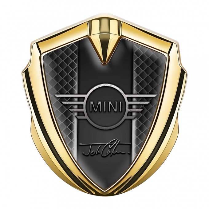 Mini Cooper Emblem Aufkleber Autozubehor Goldtonfarbe mit Dunkles Netz design und John Cooper Logo