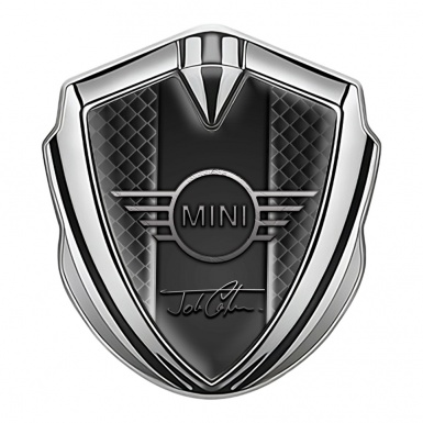 Mini Cooper Emblem Aufkleber Autozubehor Silbertonfarbe mit Dunkles Netz design und John Cooper Logo