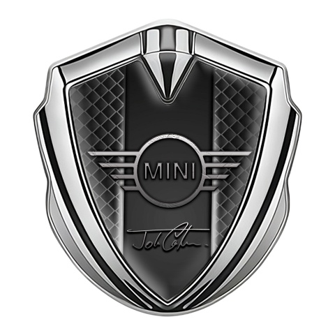 Mini Cooper 3D Car Metal Emblem Silver Dark Grid John Cooper Design