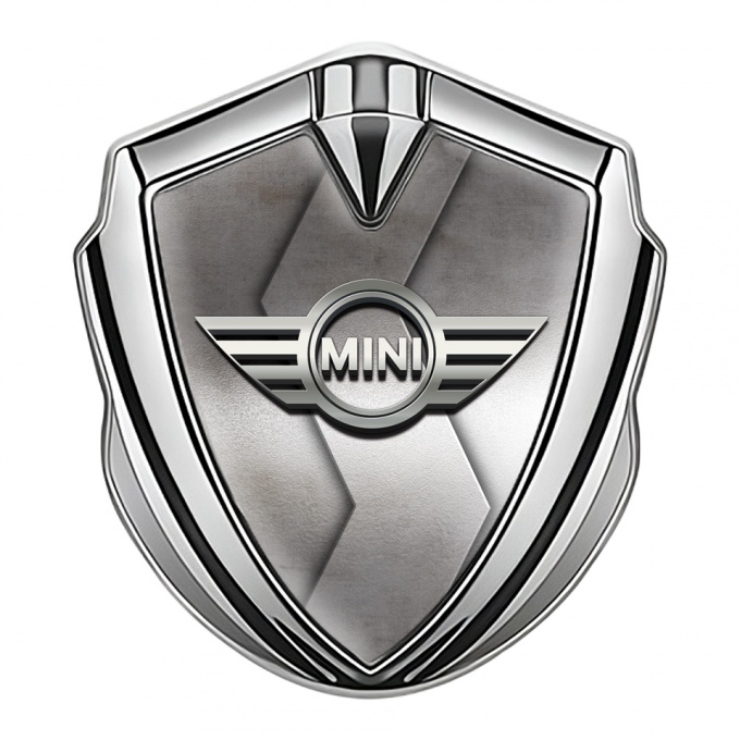 Mini Cooper Emblem Logo Schriftzug Aufkleber Silbertonfarbe mit Gebogenes S Basis Stil und 3D logo