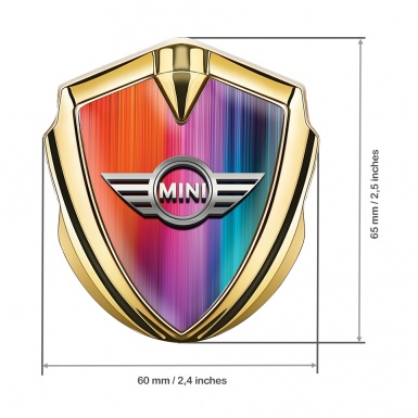 Mini Cooper Seitenflugel Emblem Aufkleber Goldtonfarbe mit Mehrfarbig Hintergrund und 3D Logo