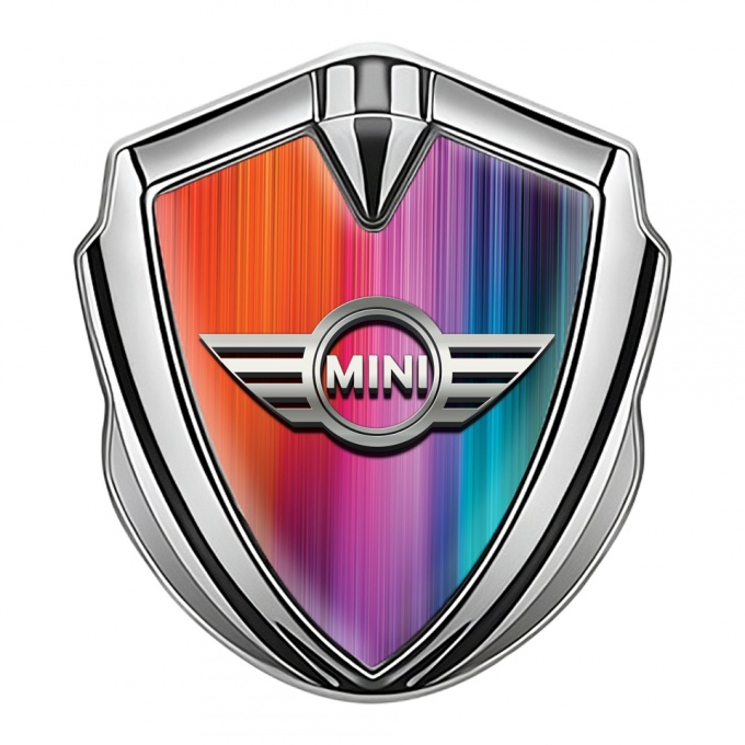 Mini Cooper Seitenflugel Emblem Aufkleber Silbertonfarbe mit Mehrfarbig Hintergrund und 3D Logo