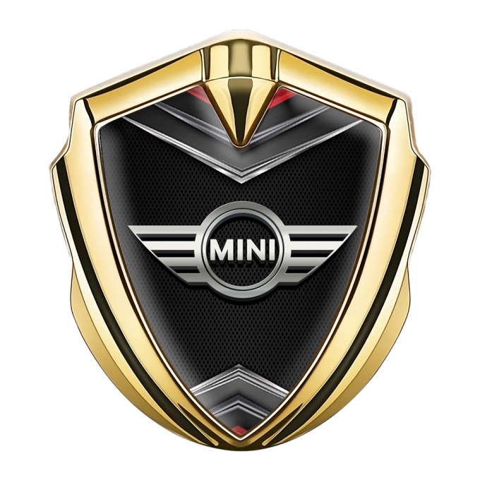 Mini Cooper Emblem Abzeichen Goldtonfarbe mit 3D basis Stil und Grau Logo