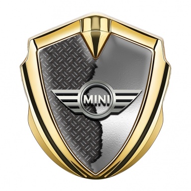 Mini Cooper Abzeichen selbstklebend Goldtonfarbe mit Elemente Zerrissenes Metall Design