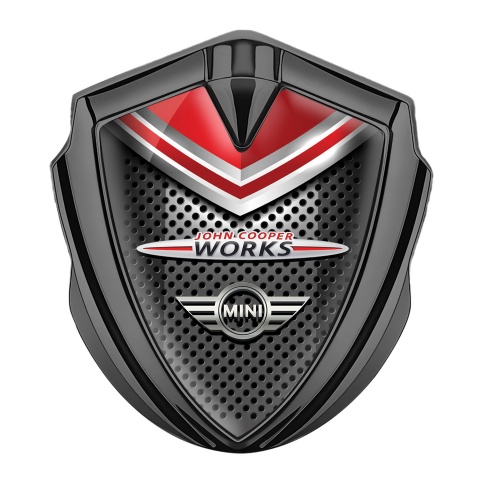 Mini Cooper Metal Emblem Self Adhesive Graphite Red Shield John Cooper Logo