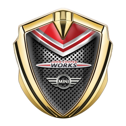 Mini Cooper Metal Emblem Self Adhesive Gold Red Shield John Cooper Logo