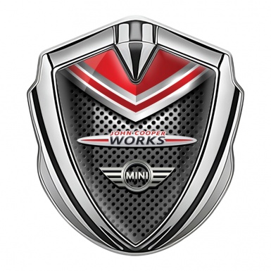 Mini Cooper Metal Emblem Self Adhesive Silver Red Shield John Cooper Logo