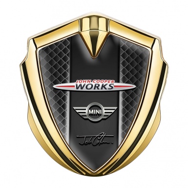 Mini Cooper Selbstklebendes Metallaufkleber Emblem Goldtonfarbe mit Dunkles Gitter Basis John Cooper Works Logo