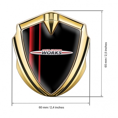 Mini Cooper Seitenflugel Emblem Aufkleber Goldtonfarbe mit Schwarz Rot Teller und John Kooper Works Logo