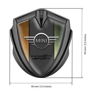 Mini Cooper Emblem Abzeichen Graphit Tonfarbe mit John Cooper Unterschrift Design 