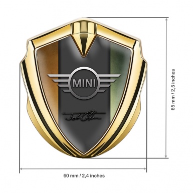 Mini Cooper Emblem Abzeichen Goldtonfarbe mit John Cooper Unterschrift Design