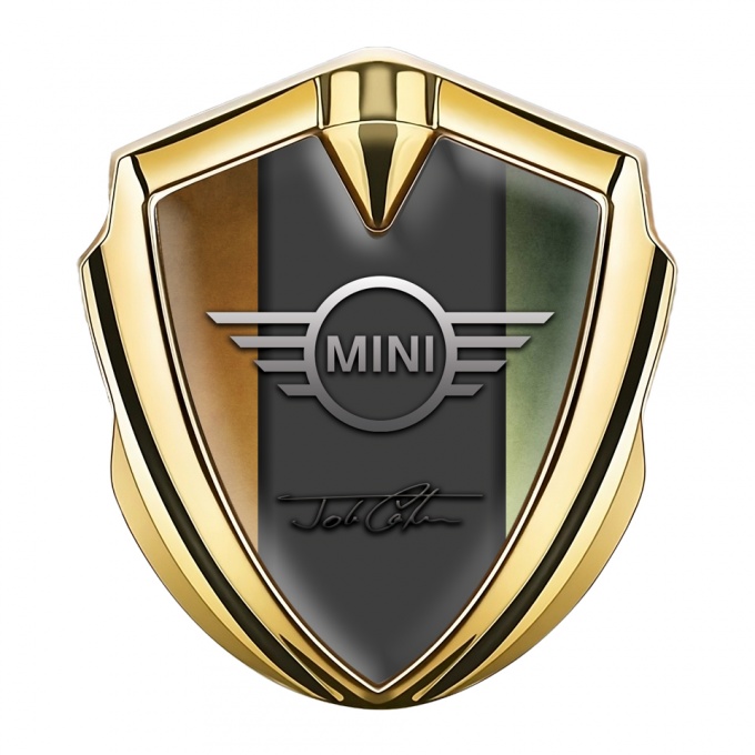 Mini Cooper Emblem Abzeichen Goldtonfarbe mit John Cooper Unterschrift Design