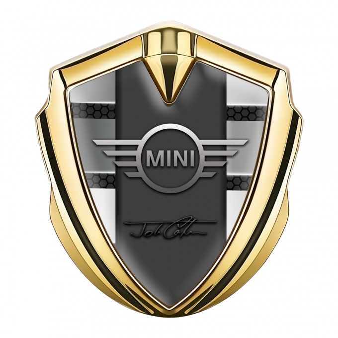 Mini Cooper Tuning Emblem Self Adhesive Gold Hex John Cooper Signature