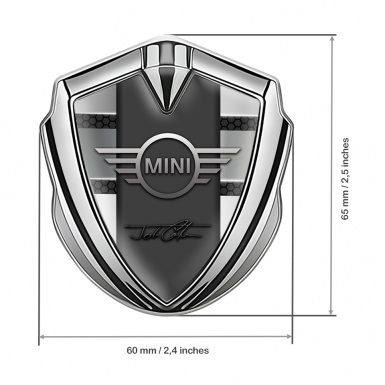 Mini Cooper Tuning Emblem Self Adhesive Silver Hex John Cooper Signature