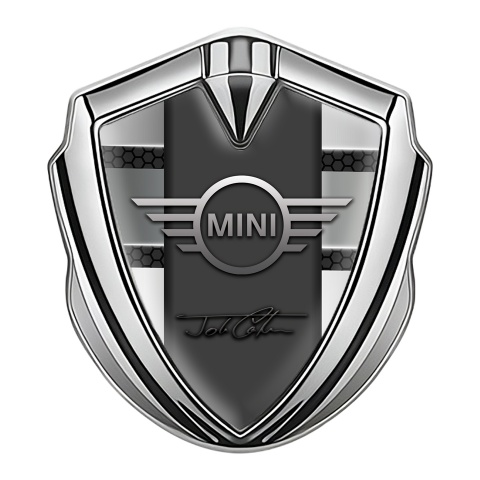 Mini Cooper Tuning Emblem Self Adhesive Silver Hex John Cooper Signature