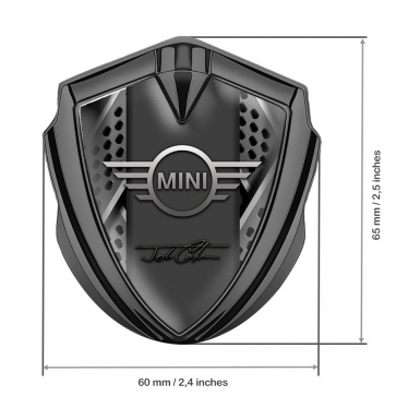 Mini Cooper Emblem Abzeichen selbstklebend Graphit Tonfarbe mit 3D Graues Panel Auflage 