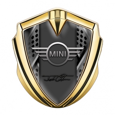 Mini Cooper Emblem Abzeichen selbstklebend Goldtonfarbe mit 3D Graues Panel Auflage