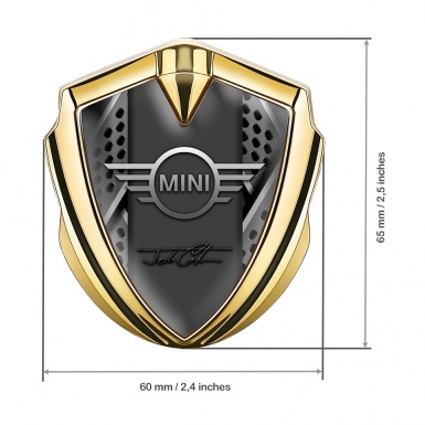 Mini Cooper Emblem Abzeichen selbstklebend Goldtonfarbe mit 3D Graues Panel Auflage