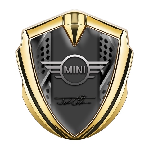 Mini Cooper 3D Car Metal Emblem Gold Grey Panels John Cooper Signature