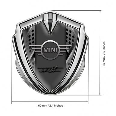Mini Cooper 3D Car Metal Emblem Silver Grey Panels John Cooper Signature