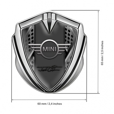 Mini Cooper Emblem Abzeichen selbstklebend Silbertonfarbe mit 3D Graues Panel Auflage