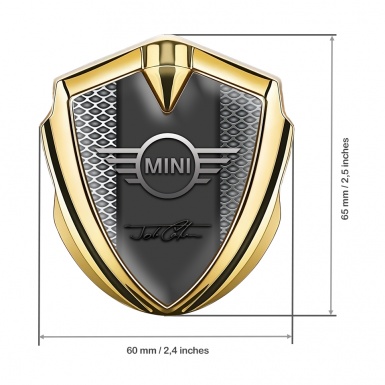 Mini Cooper Fender Emblem Badge Gold Grey Grid John Cooper Signature