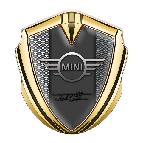Mini Cooper Fender Emblem Badge Gold Grey Grid John Cooper Signature