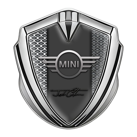Mini Cooper Fender Emblem Badge Silver Grey Grid John Cooper Signature