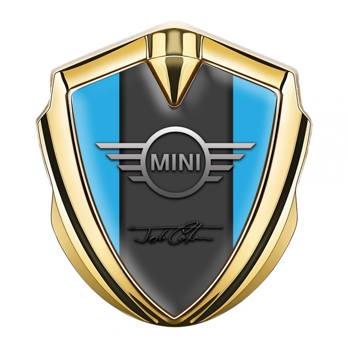 Mini Cooper Fender Emblem Badge Gold Blue Base John Cooper Signature