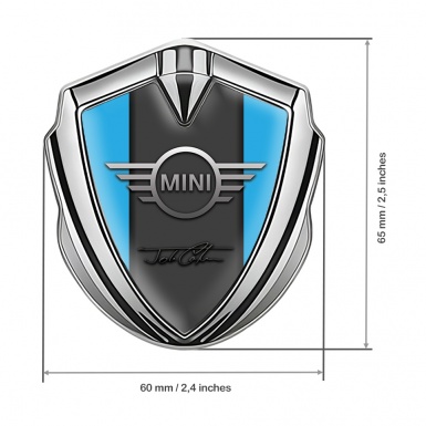 Mini Cooper Fender Emblem Badge Silver Blue Base John Cooper Signature