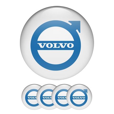 Volvo Center Hub Dome Stickers Wihte With Blue Logo