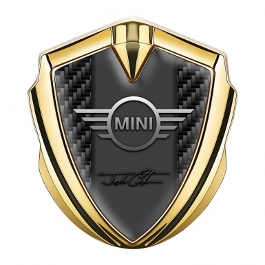 Mini Cooper Fender Emblem Gold Carbon Base John Cooper Signature