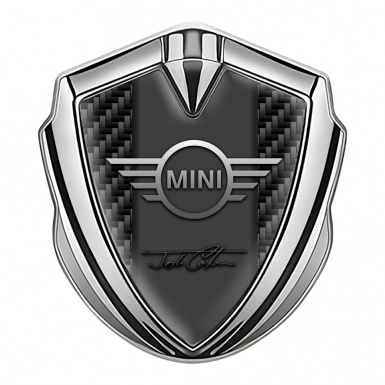 Mini Cooper Fender Emblem Silver Carbon Base John Cooper Signature