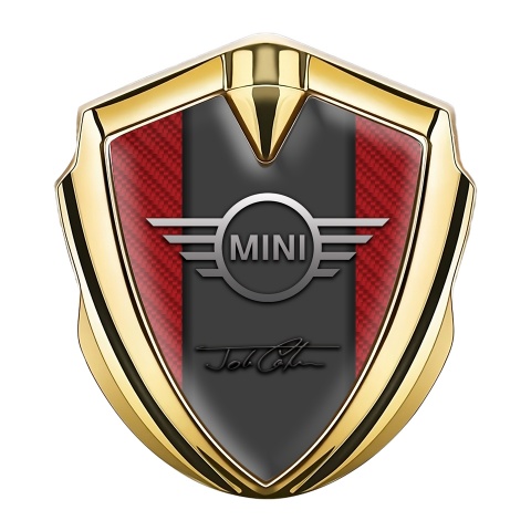 Mini Cooper 3D Car Metal Emblem Gold Red Carbon John Cooper Signature