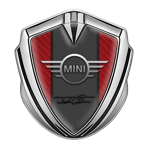 Mini Cooper 3D Car Metal Emblem Silver Red Carbon John Cooper Signature