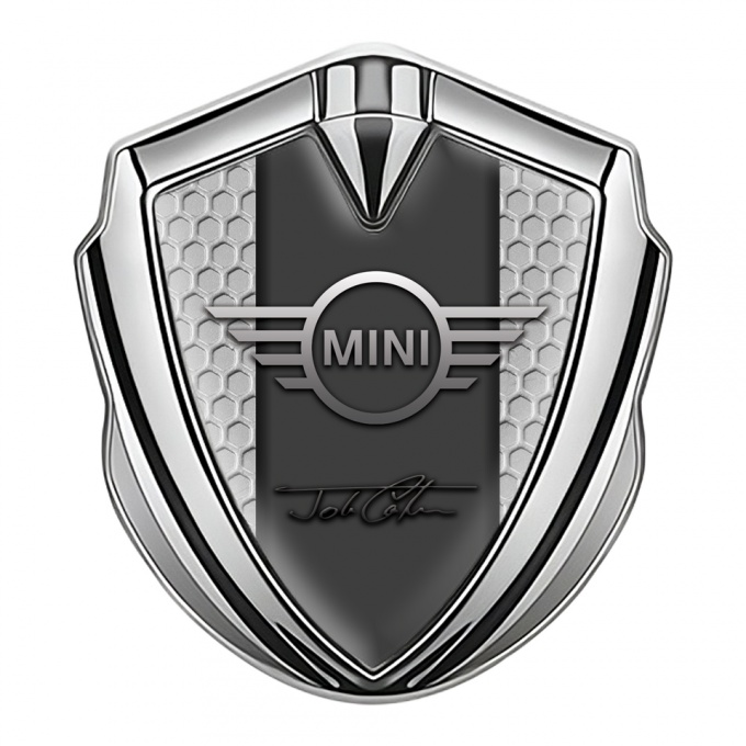 Mini Cooper Fender Emblem Badge Silver Grey Hex John Cooper Signature