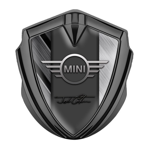 Mini Cooper 3D Car Metal Emblem Graphite Greyscale Slabs John Cooper Signature