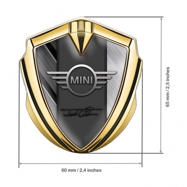 Mini Cooper 3D Car Metal Emblem Gold Greyscale Slabs John Cooper Signature