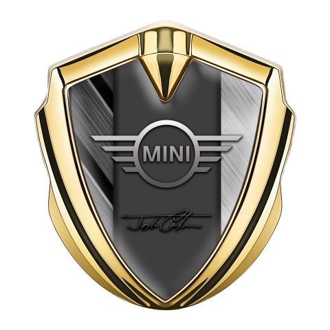 Mini Cooper 3D Car Metal Emblem Gold Greyscale Slabs John Cooper Signature