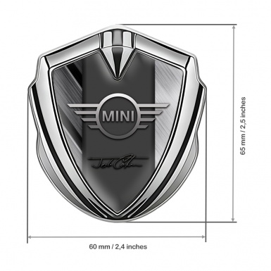 Mini Cooper 3D Car Metal Emblem Silver Greyscale Slabs John Cooper Signature