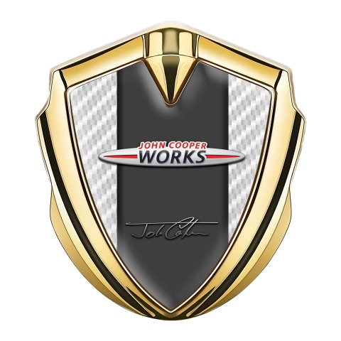 Mini Cooper Trunk Emblem Badge Gold White Carbon John Cooper Edition