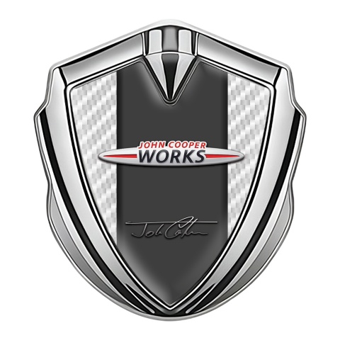 Mini Cooper Trunk Emblem Badge Silver White Carbon John Cooper Edition
