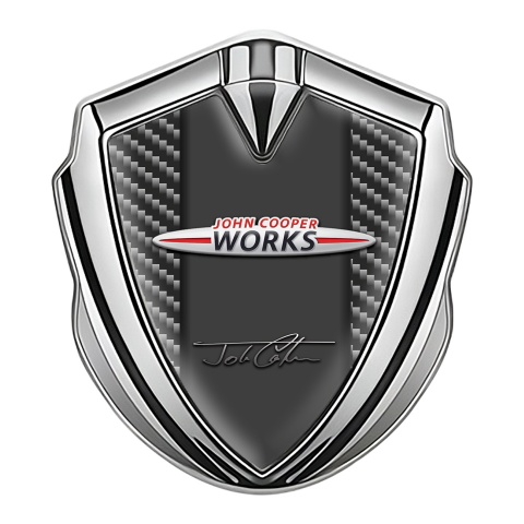 Mini Cooper Car Emblem Badge Silver Dark Carbon John Cooper Edition