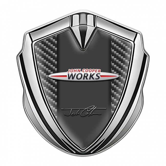 Mini Cooper Car Emblem Badge Silver Dark Carbon John Cooper Edition