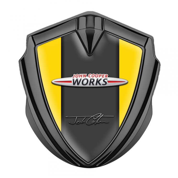 Mini Cooper Trunk Emblem Badge Graphite Yellow Base John Cooper Works